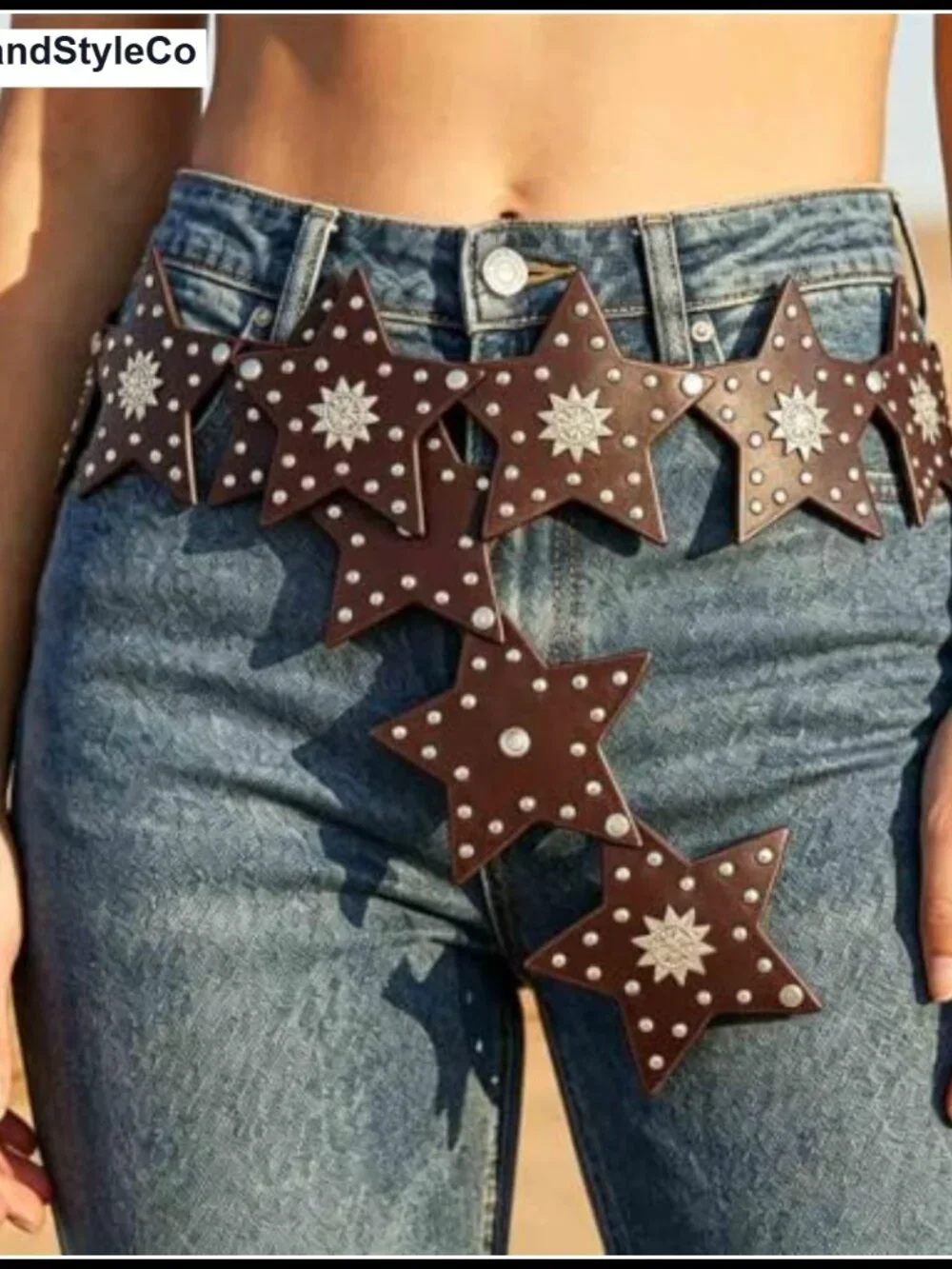 Wide Faux Leather Belt with Star Studs Y2K Western Waist Belt for Women Cowgirl